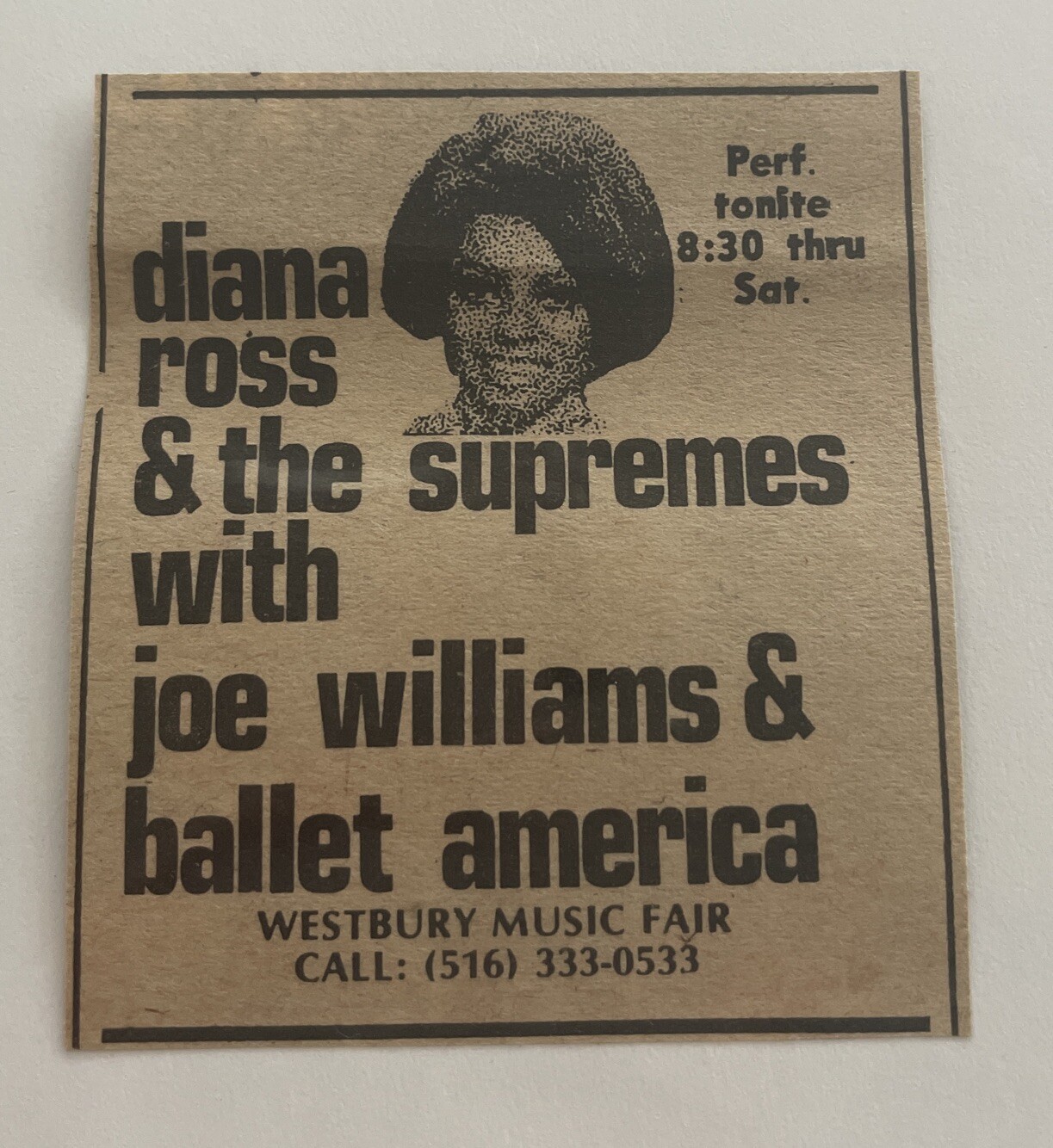 1968 Diana Ross And The Supremes, WESTBURY MUSIC FAIR NY, Concert Ad