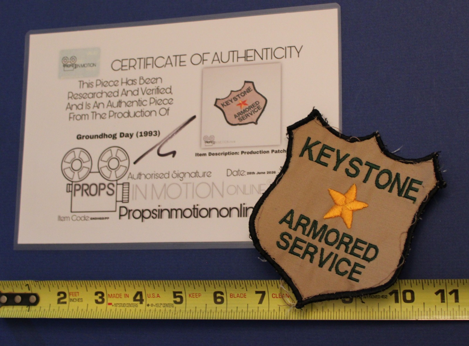 Groundhog Day Bill Murray old vintage original screen used movie prop patch COA