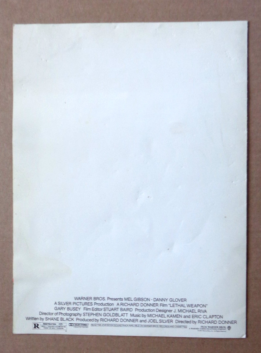 Lethal Weapon (1987) Premiere Program Credit Sheet Mel Gibson Danny Glover