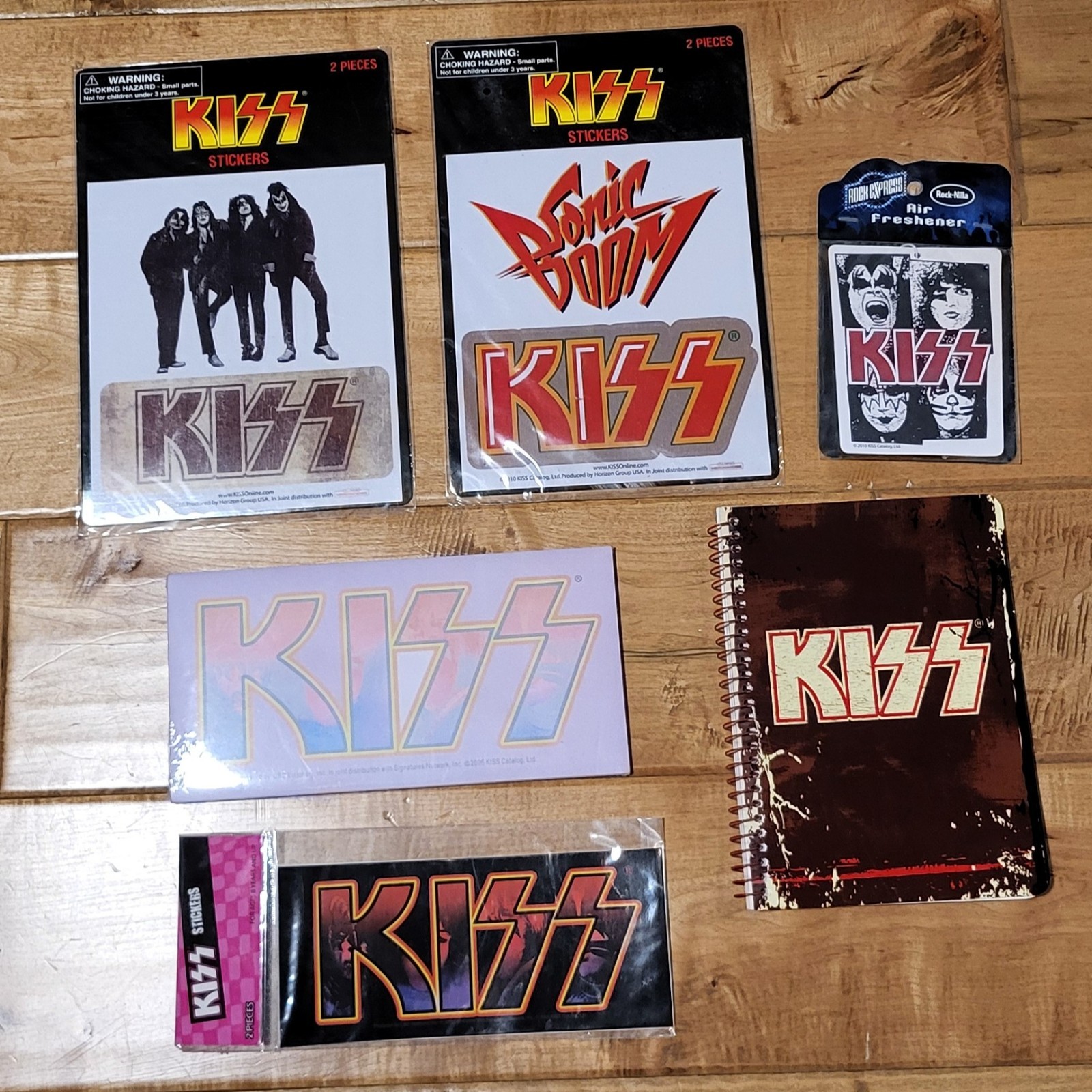 KISS Lot Collectable Items 7×5 Notebook, Sticker sheets, Air Freshener Unused