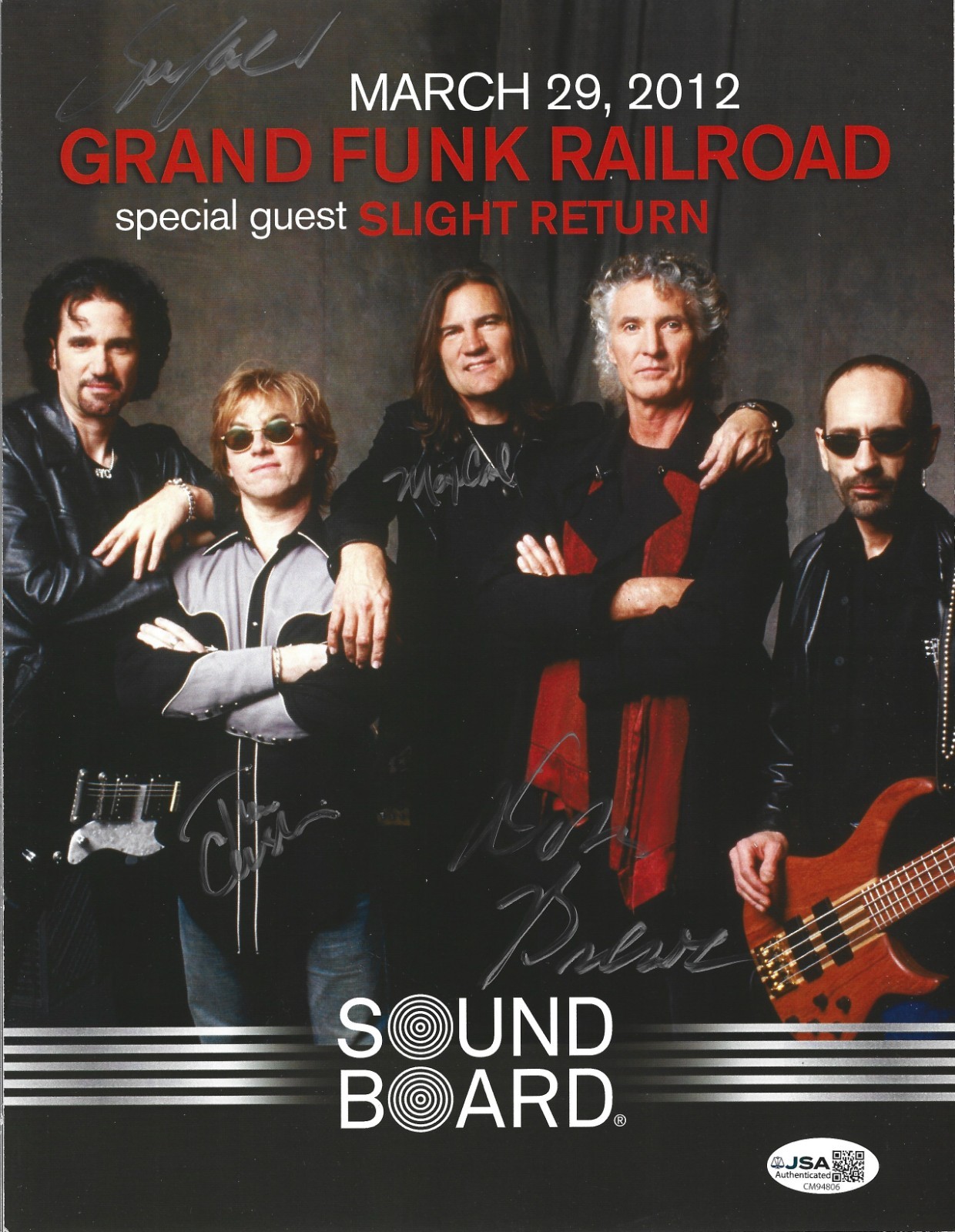 Grand Funk Railroad SIGNED Concert Show Promo Photo #1 JSA COA Autographed