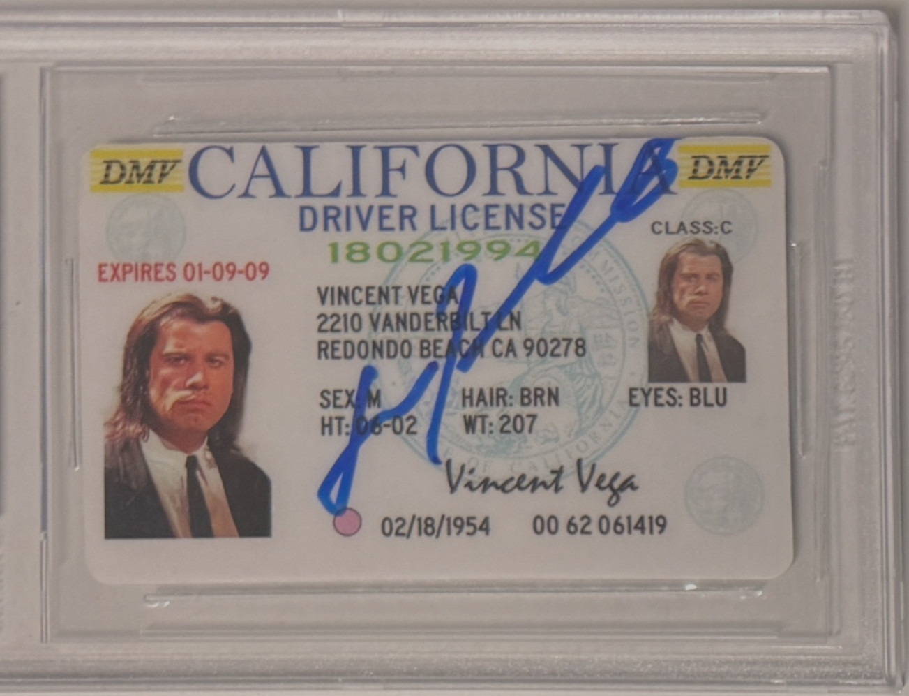 License Custom Card Pulp Fiction Signed John Travolta Beckett Witnessed AUTO 10