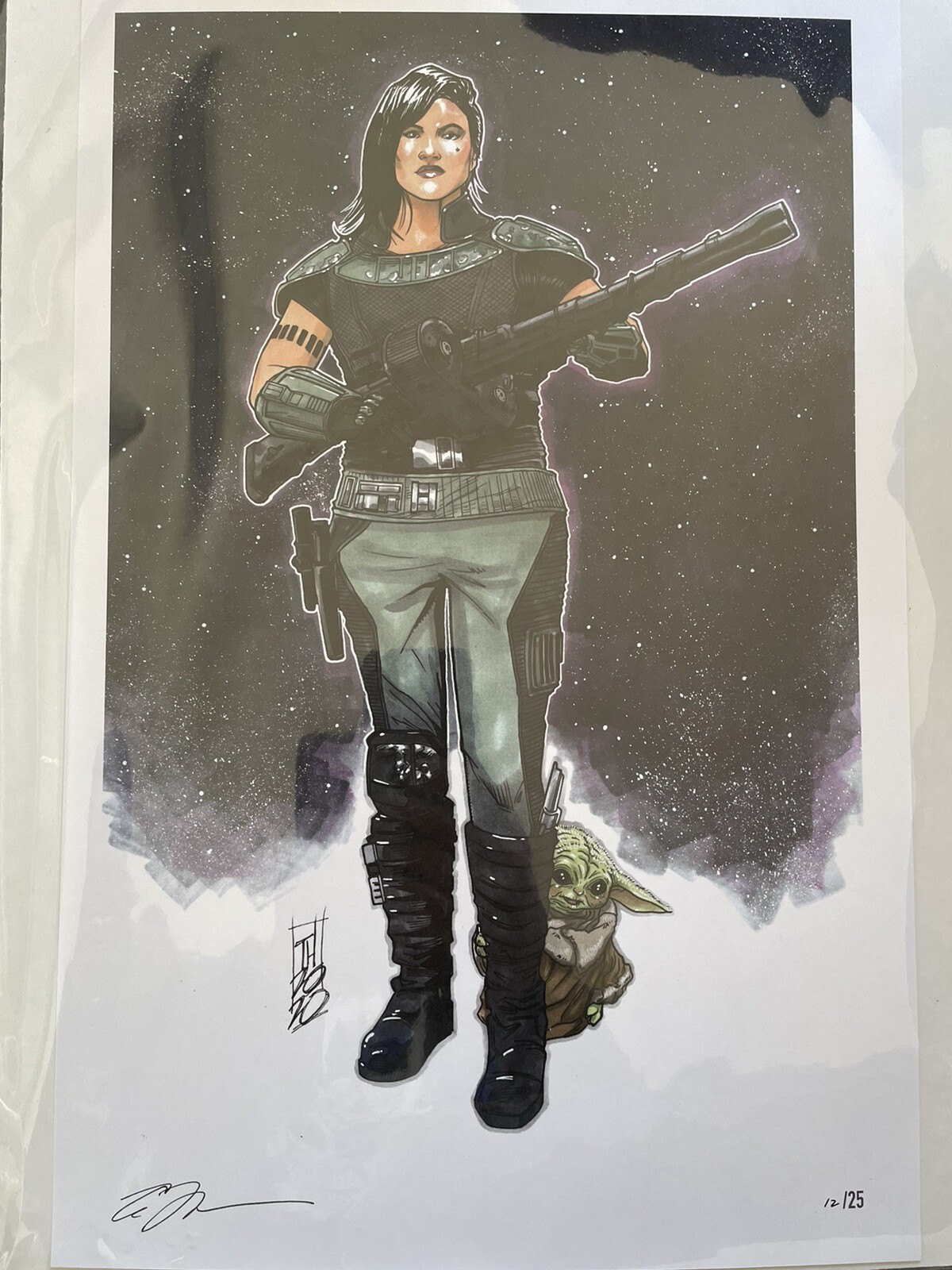 Gina Carano Cara Dune and Grogu (Baby Yoda) Star Wars Mandalorian 11×17 LE 12/25
