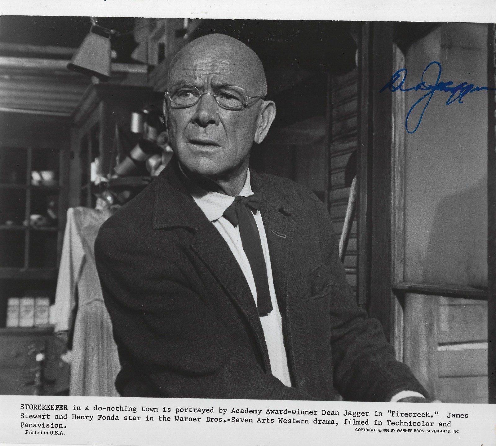 Very Nice DEAN JAGGER Signed 8 x 9.5 Photo Firecreek
