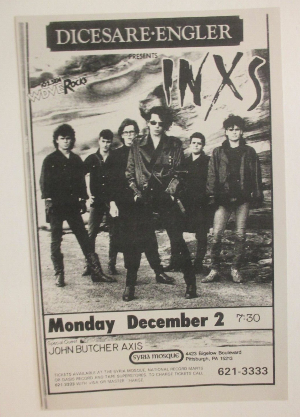 INXS Concert Poster 11″X17″ Syria Mosque Pittsburgh December 2nd, 1985 !