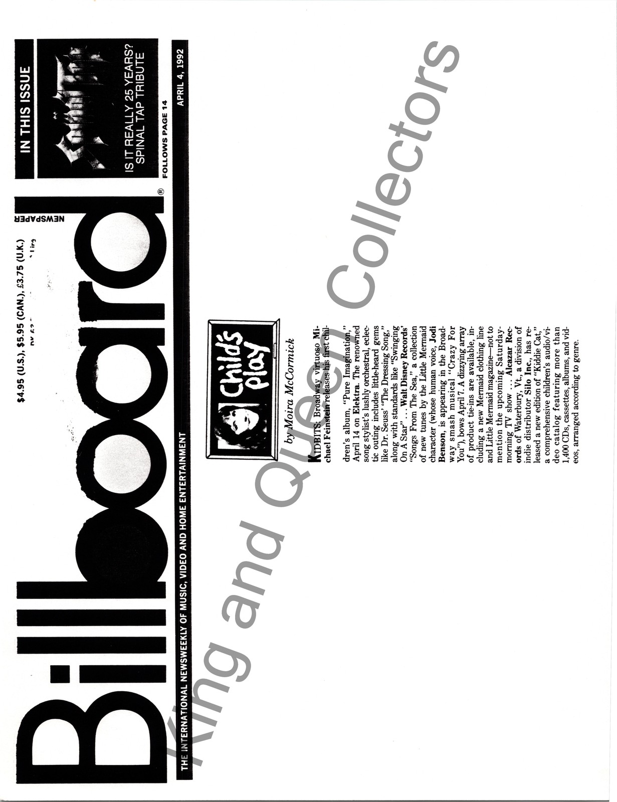 1992 Original Billboard Press Kit Information Sheet