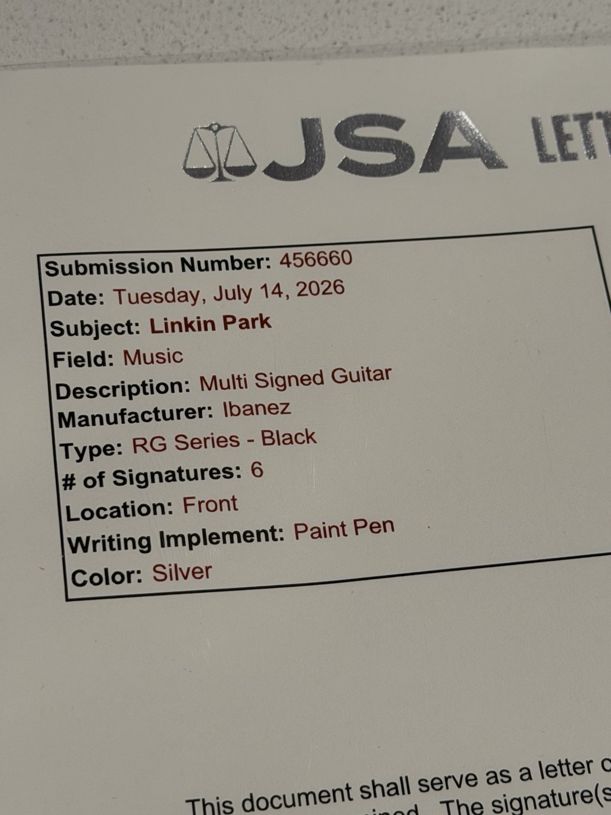 LINKIN PARK Signed Guitar Chester Bennington +5 Full Band Autograph JSA LOA