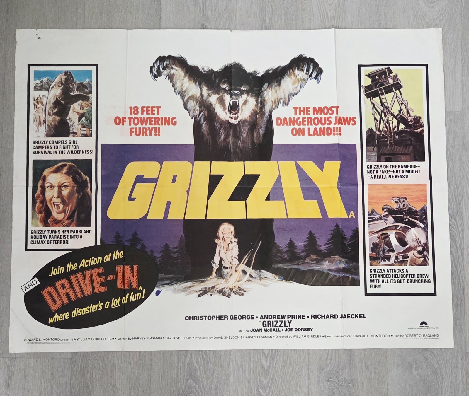 Grizzly 1976 Original UK British Quad 30×40 Movie Poster Horror William Girdler