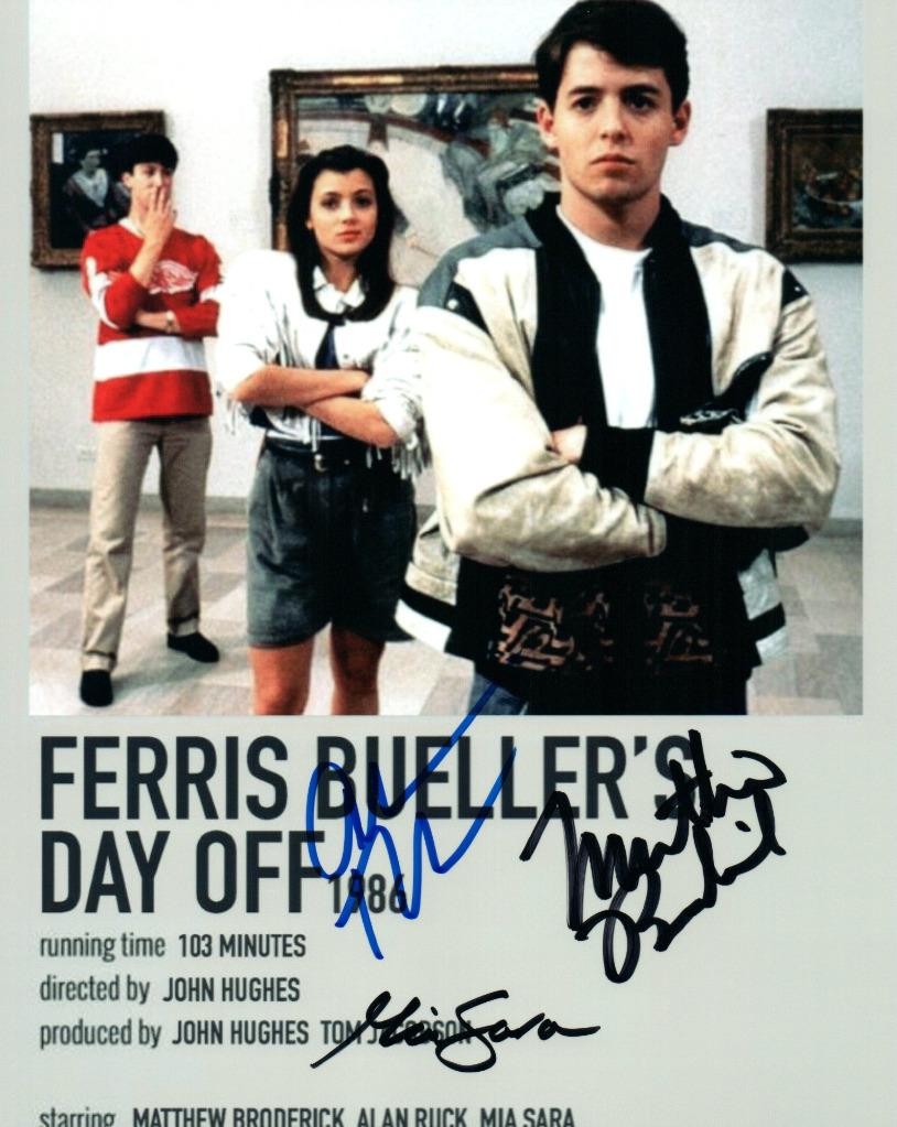 Mia Sara Matthew Broderick Alan Ruck signed 8×10 Photo autographed Nice + COA