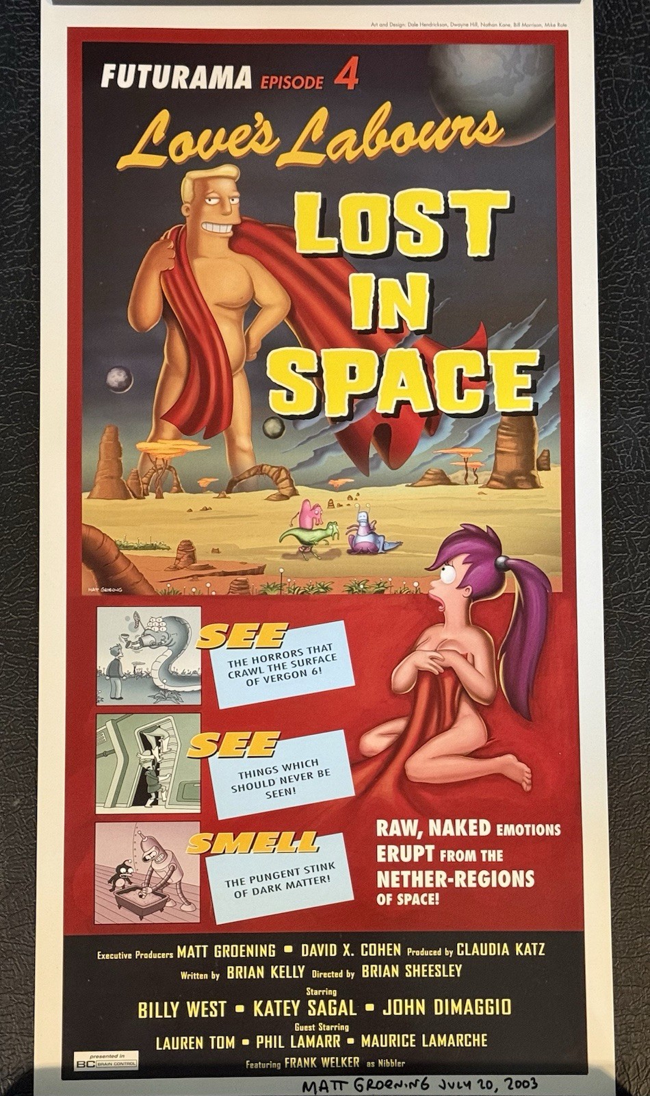 Matt Groening Signed Futurama Poster — “Episode 4: Love’s Labor Lost In Space”