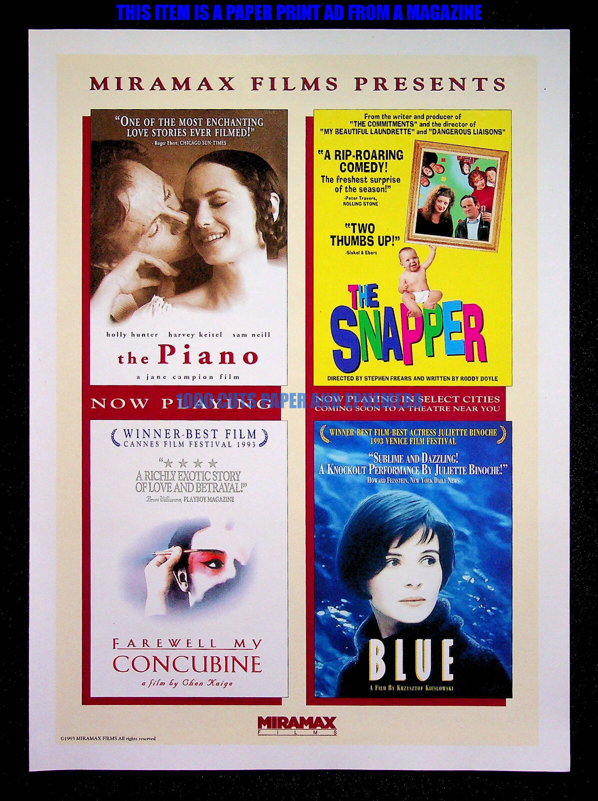 Piano The Snapper Farewell My Concubine Miramax 1993 Print Magazine Ad Poster