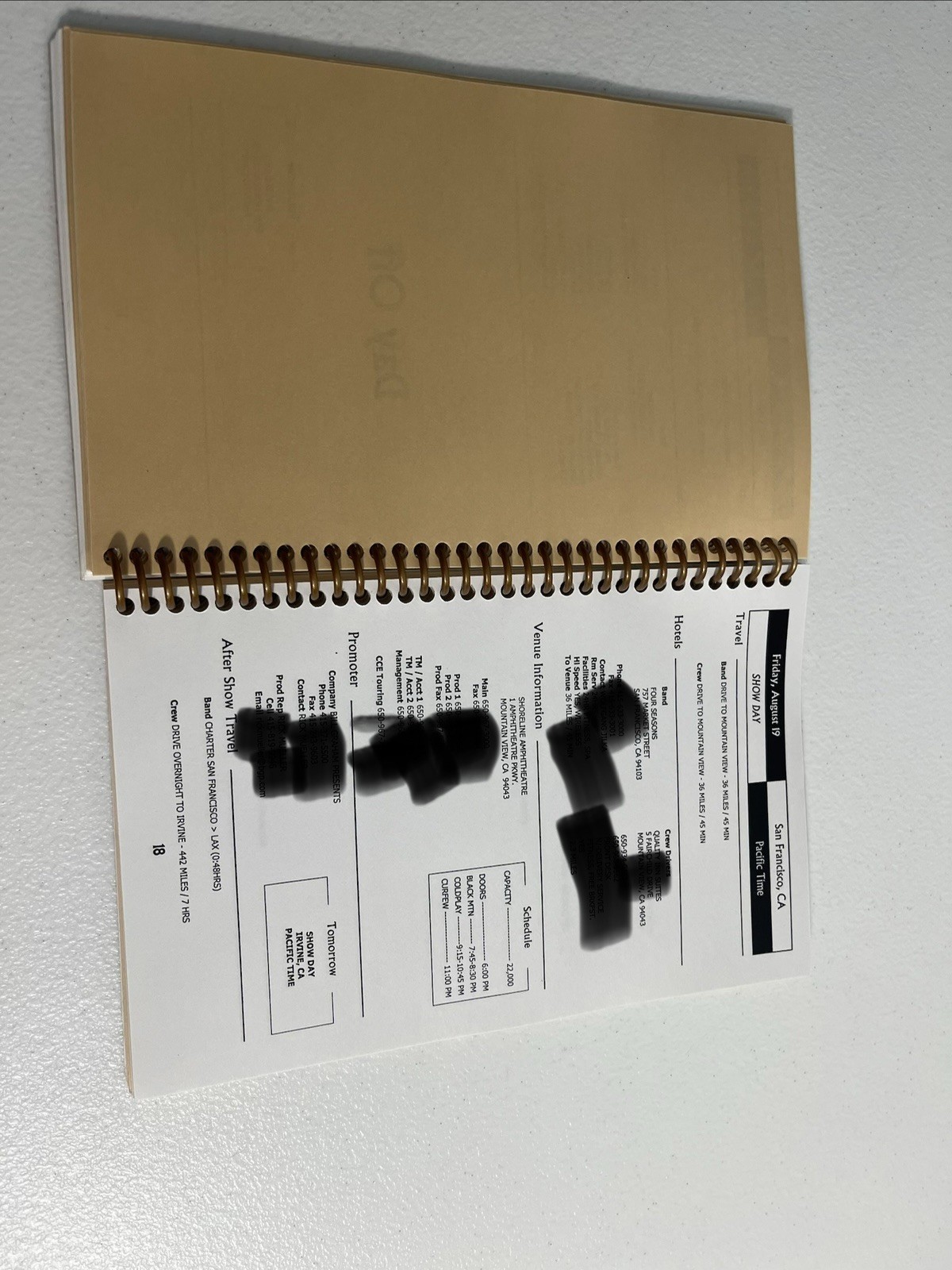 Coldplay Twisted Logic North America Summer 2005 Original Crew Tour Itinerary
