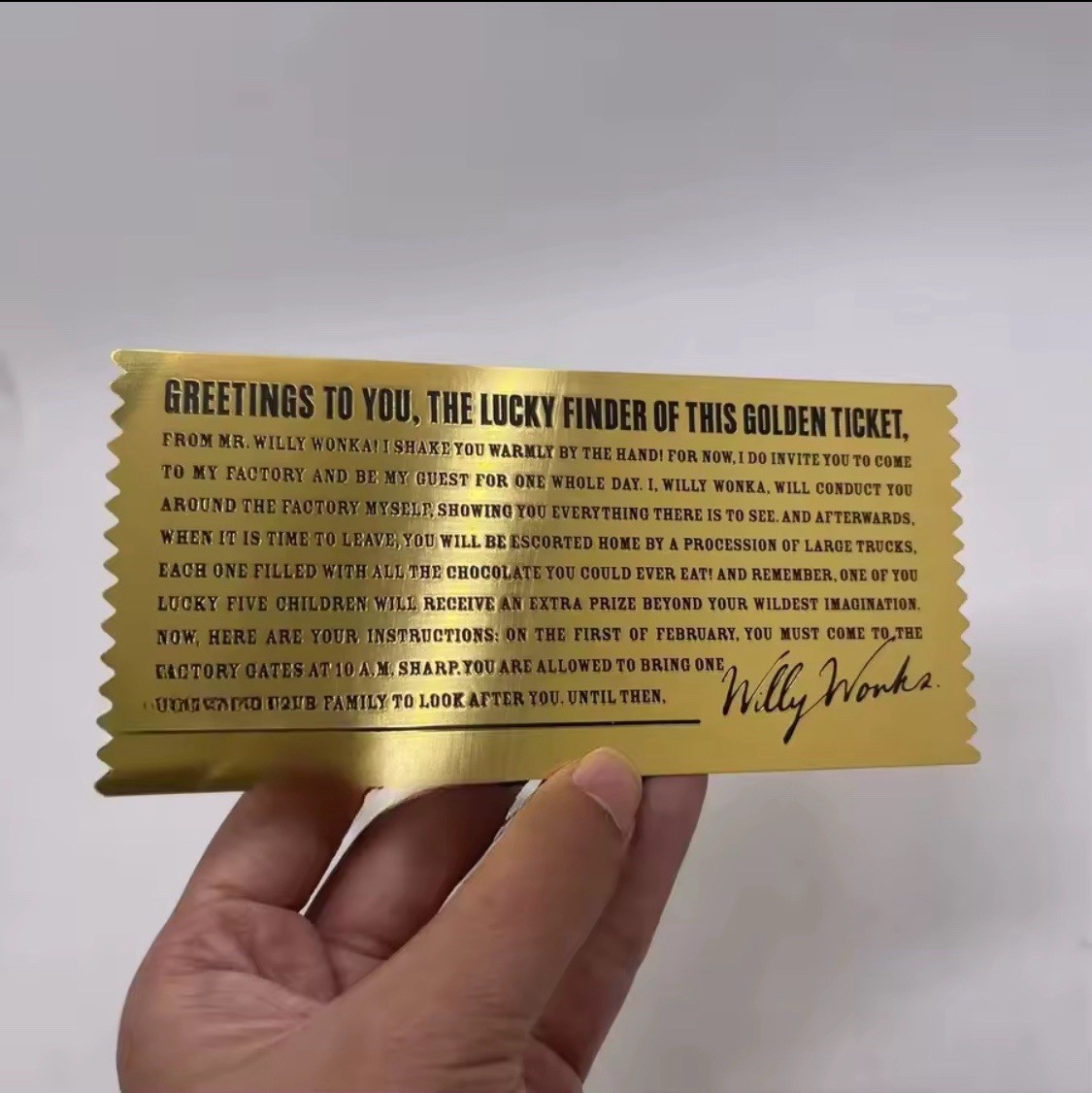 WILLY WONKA Replica Golden Ticket Charlie Chocolate Factory Movie Prop Free Ship