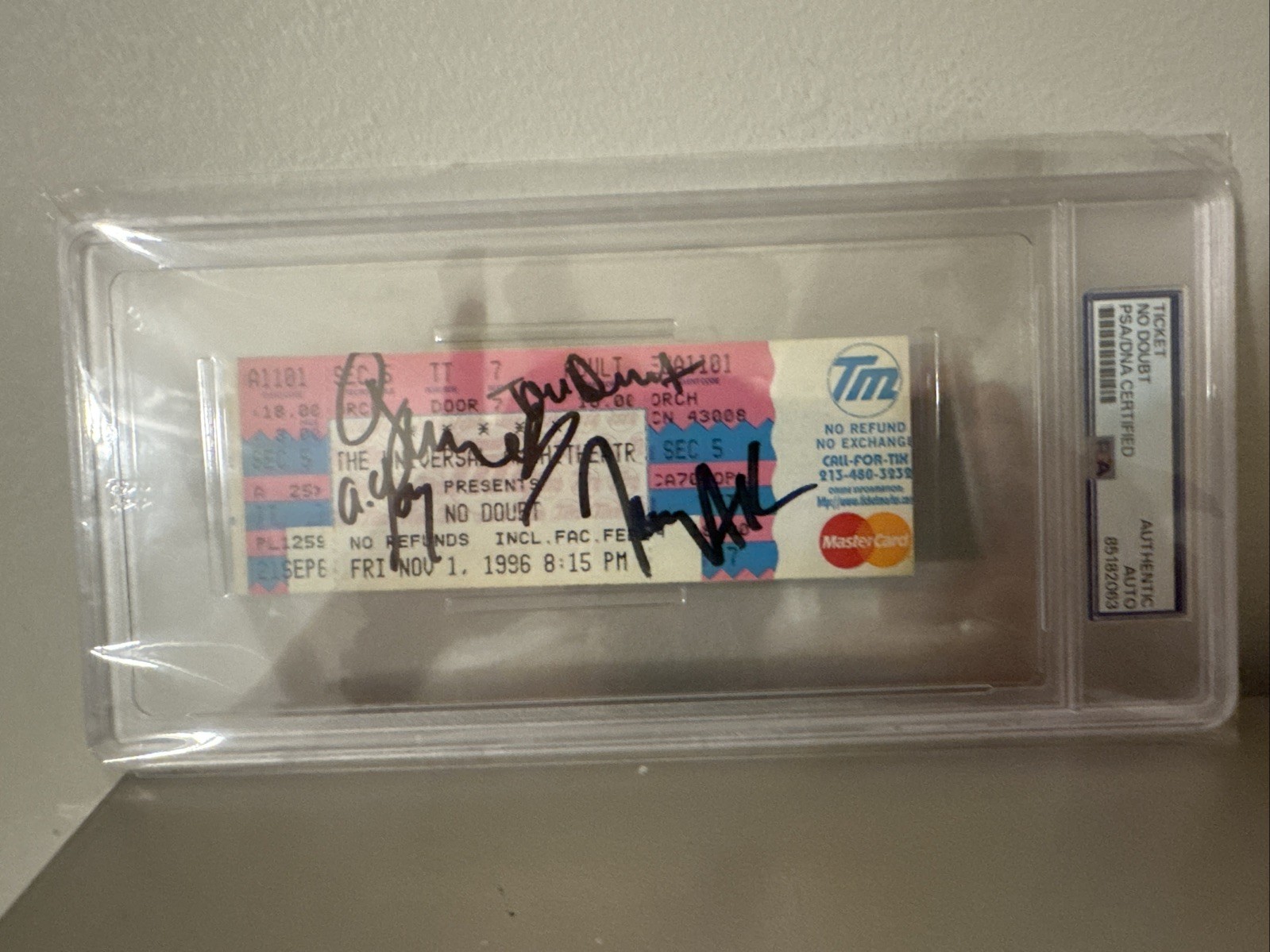 No Doubt 1996 Tour Ticket Signed By Entire Band Gwen Stefani RARE PSA Certified