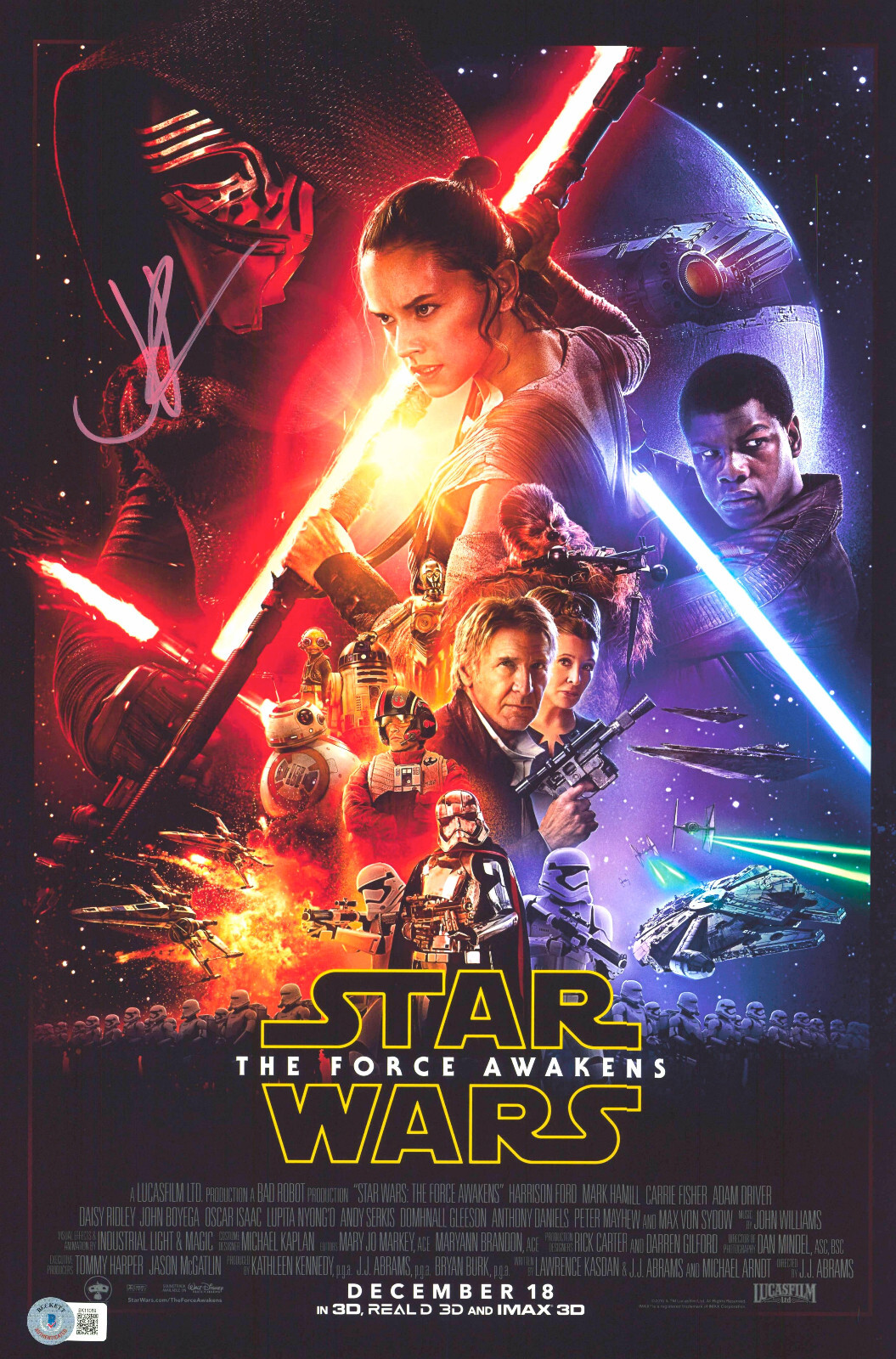 JJ ABRAMS SIGNED AUTO STAR WARS THE FORCE AWAKENS 12X18 PHOTO MINI POSTER BAS