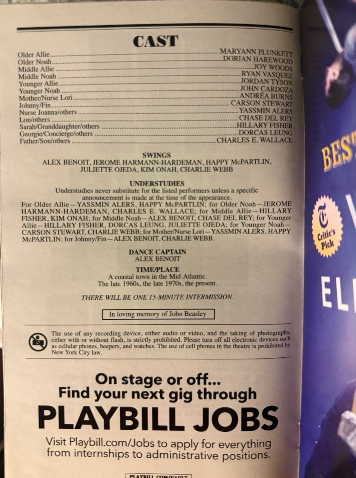 The Notebook Musical Broadway September 2024 Playbill Joy Woods, John Cardoza