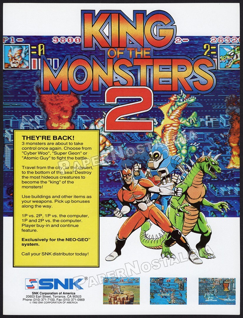 KING OF THE MONSTERS 2 – Original 1992 Trade AD / ADVERT _ SNK _ Neo Geo Arcade
