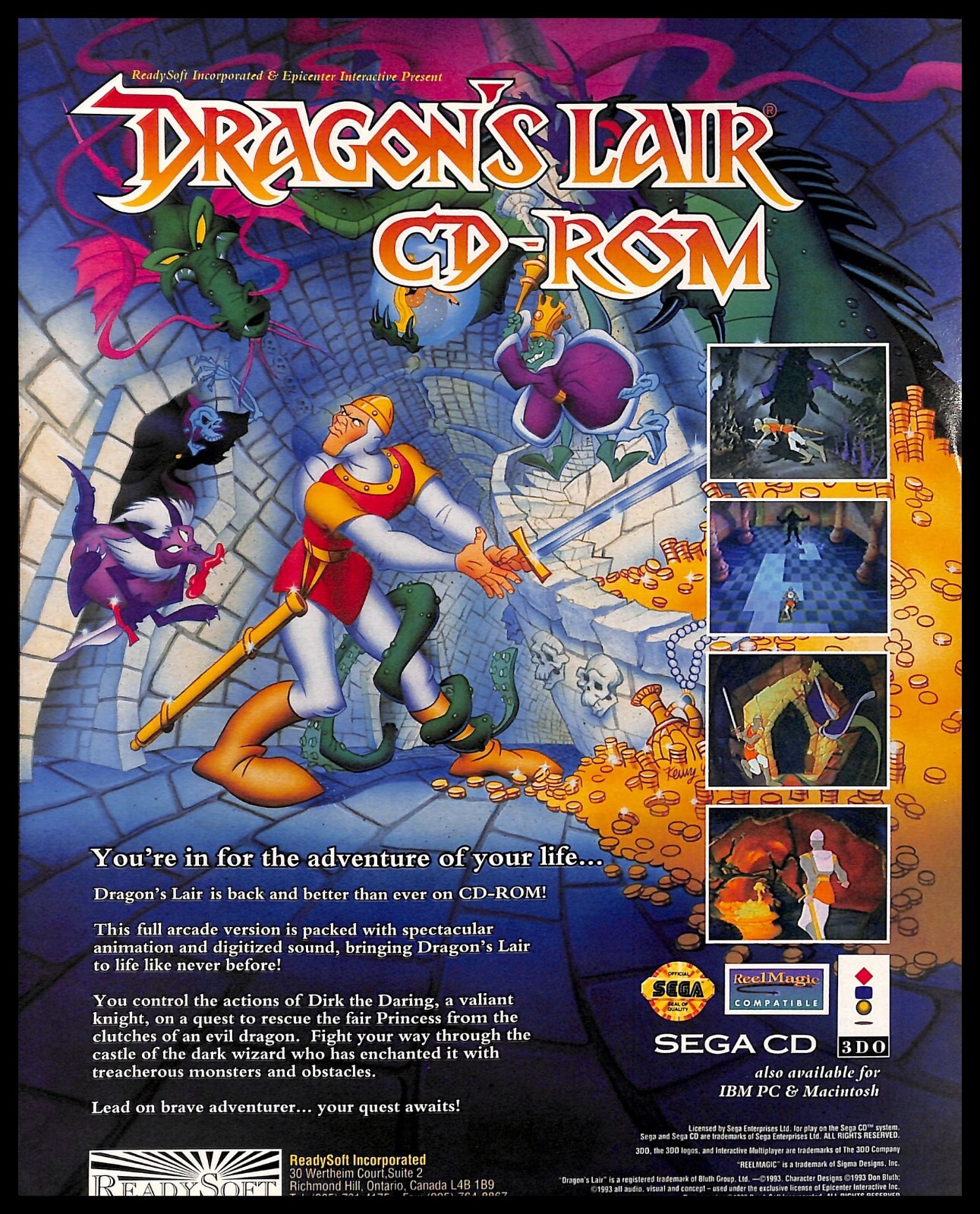 1994 Dragons Lair CD ROM Retro Video Game PRINT AD Sega CD Readysoft