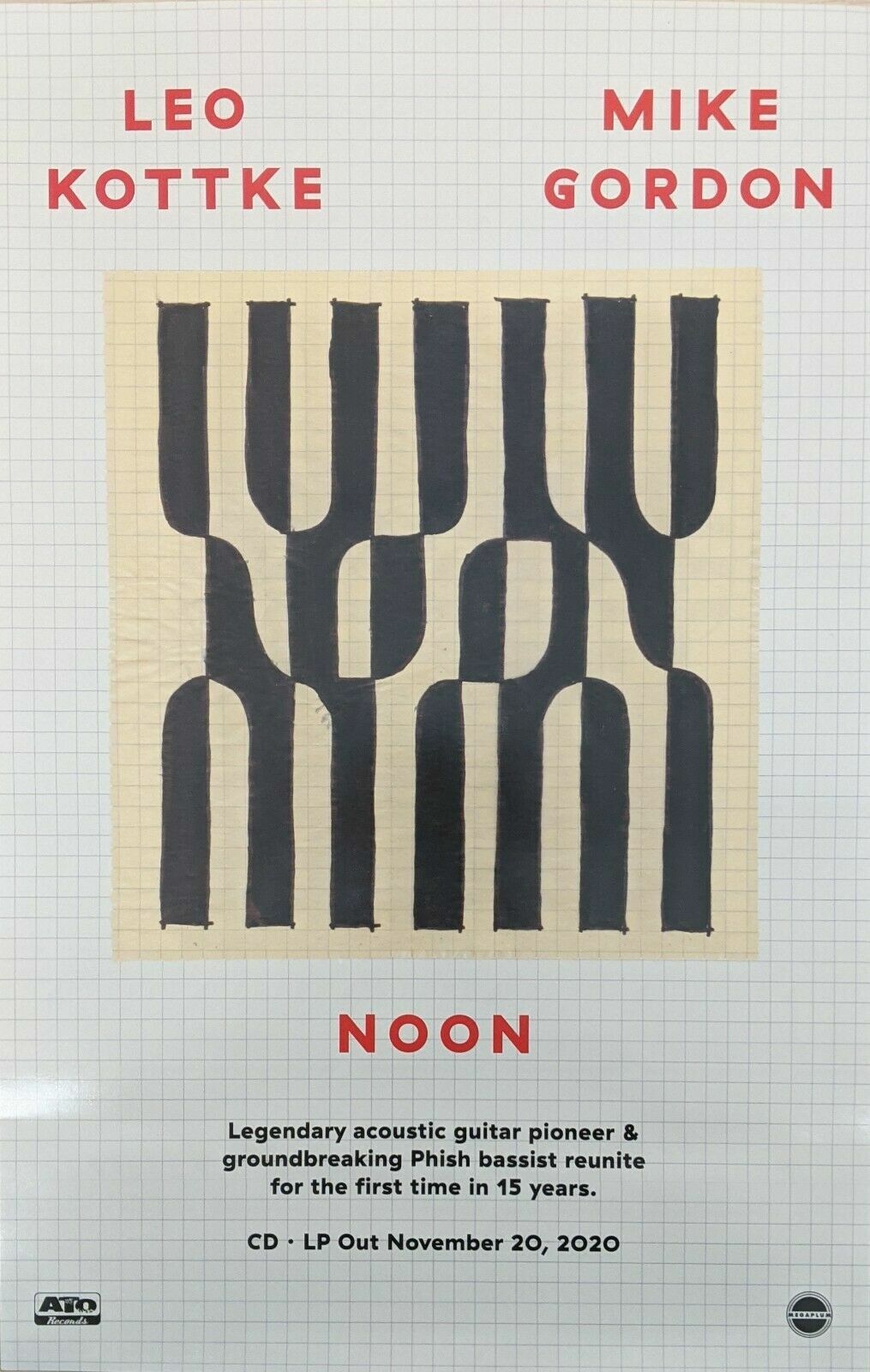 LEO KOTTKE / MIKE GORDON “NOON” U.S. PROMO POSTER – Acoustic Guitar, Phish Bass