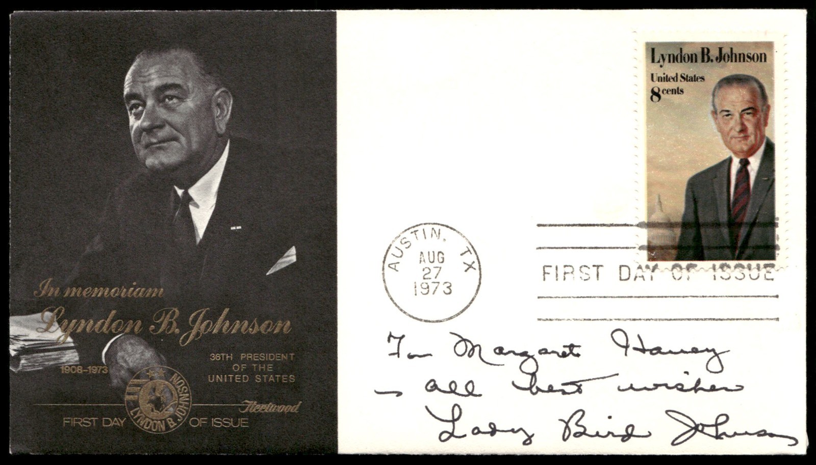First Lady Lady Bird Johnson First 1st Day Cover Signed Auto -Vintage Autograph