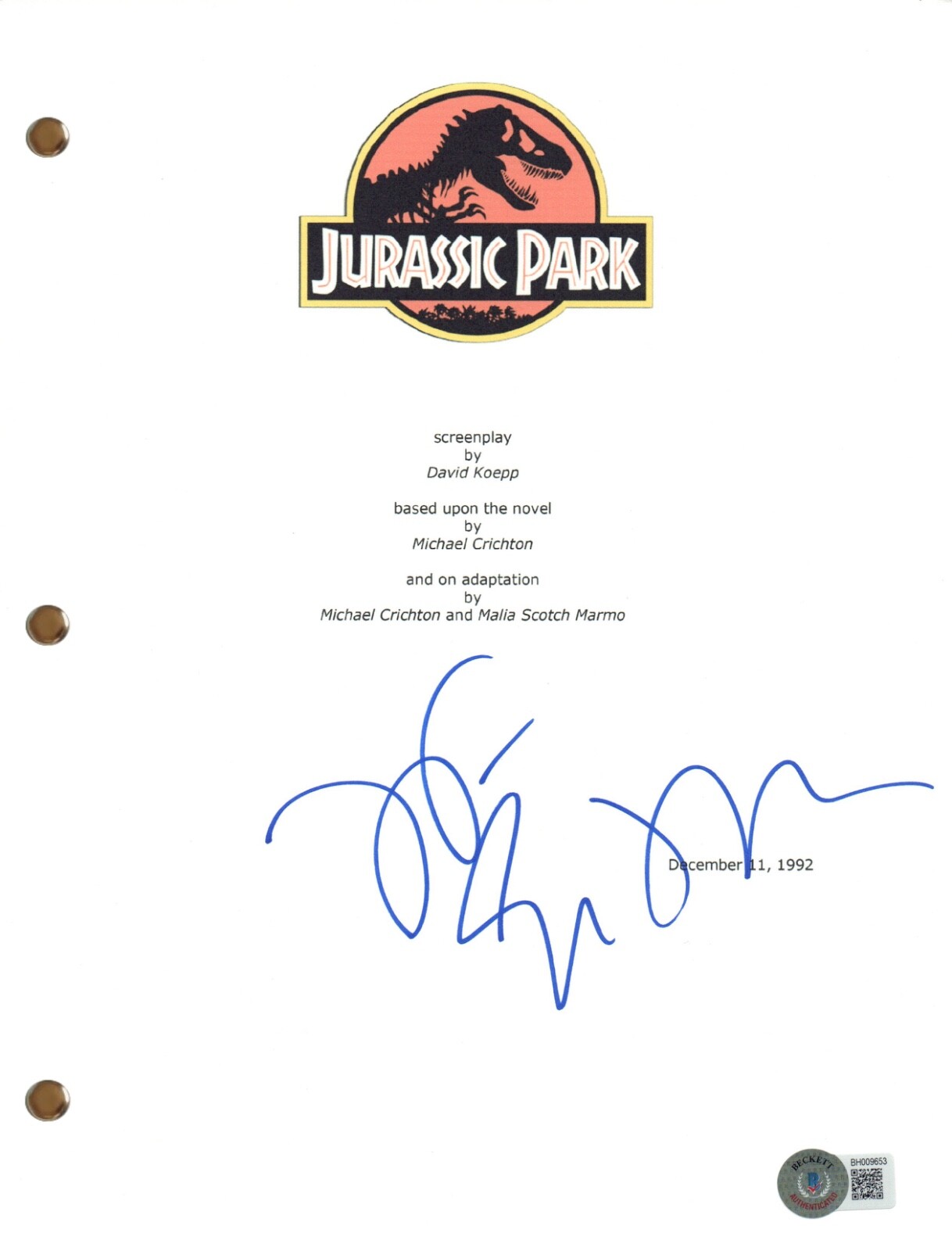 Jeff Goldblum Signed Autograph Jurassic Park Movie Script Screenplay Beckett COA