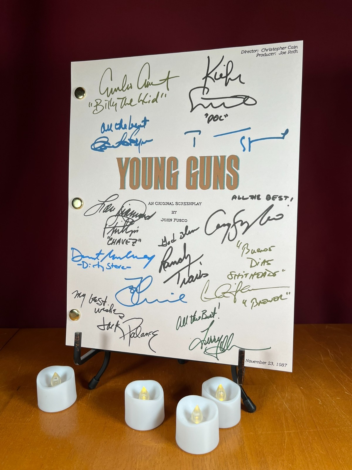 Young Guns Script Signed- Autograph Reprints- Emilio Estevez- Western