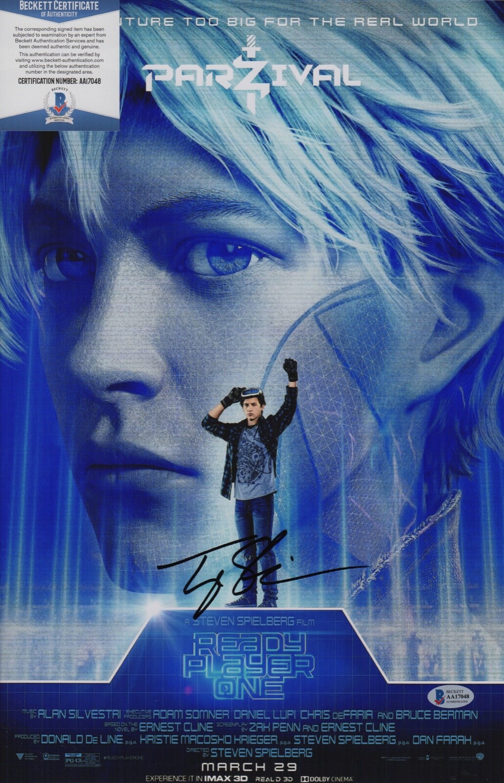 Tye Sheridan Signed Ready Player One 11×17 Movie Poster Photo Beckett COA