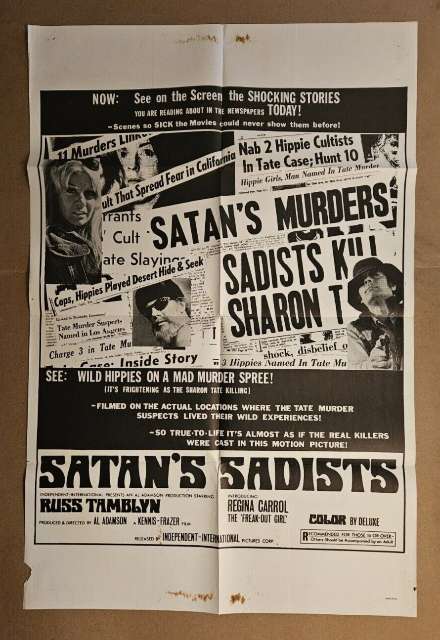 SATAN’S SADISTS R’1970’s Orig folded 27×41 1-sheet poster Al Adamson biker trash