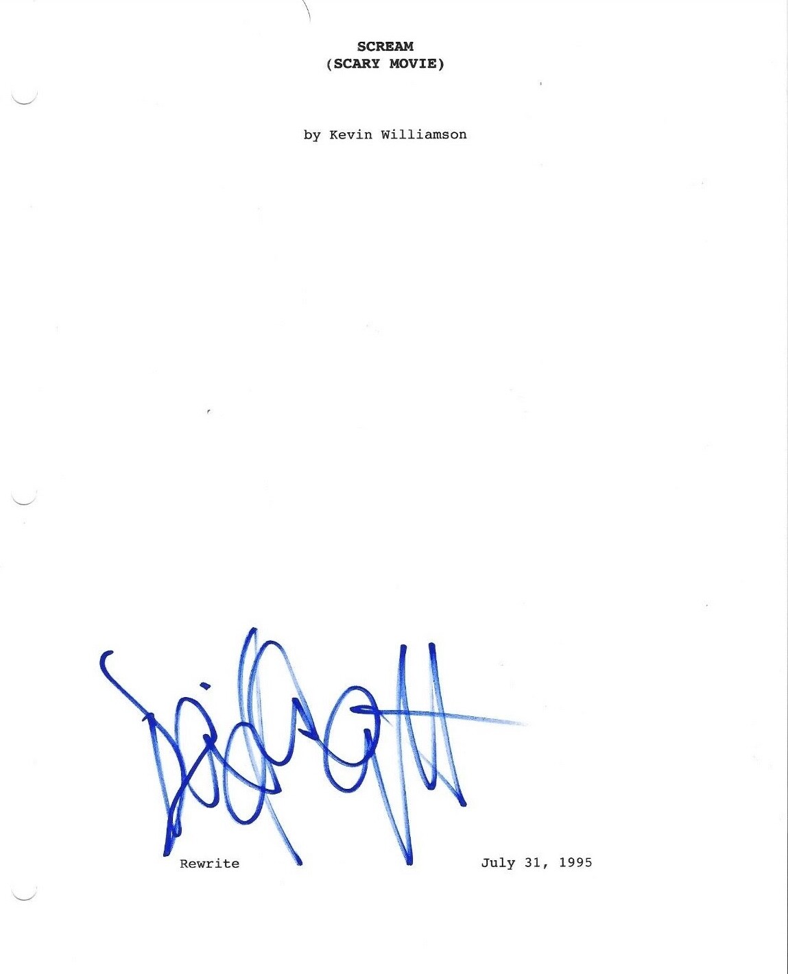 * DAVID ARQUETTE * signed movie script * SCREAM * DEPUTY DEWEY * COA * 1