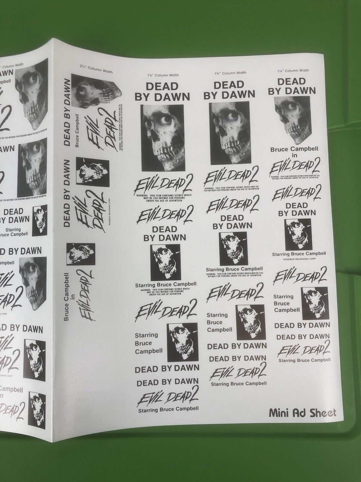 EVIL DEAD 2 Movie Mini Ad Sheet Vintage Promo Advertising Poster Clip Art Horror