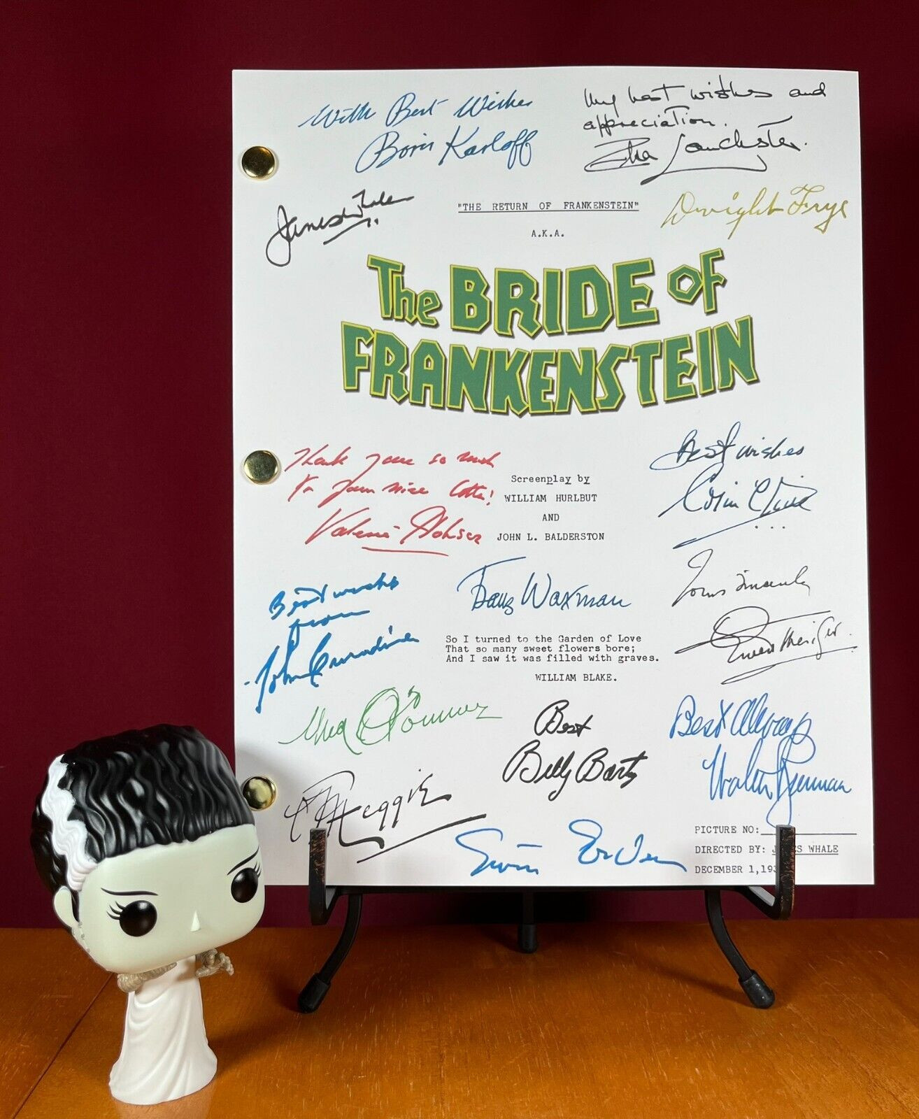 Bride of Frankenstein Script Signed- Autograph Reprints- Boris Karloff- 120 Pgs