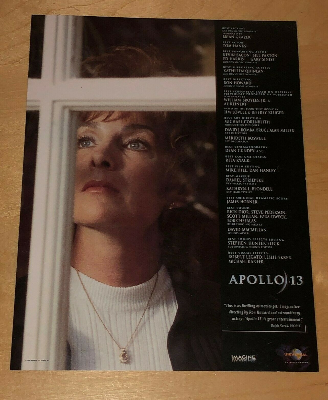 Apollo 13 Movie Poster For Your Consideration Oscar Film Promo Kathleen Quinlan