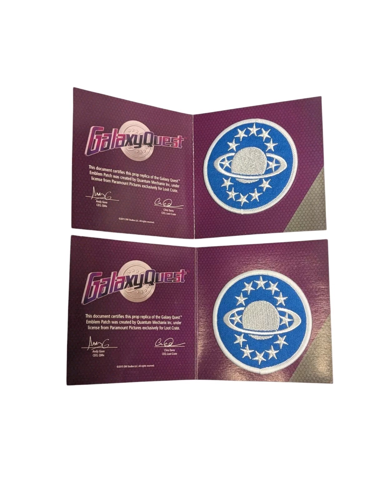 Lot Of 2 LootCrate 2015 Exclusive Galaxy Quest Prop Replica Emblem Sew-On Patch