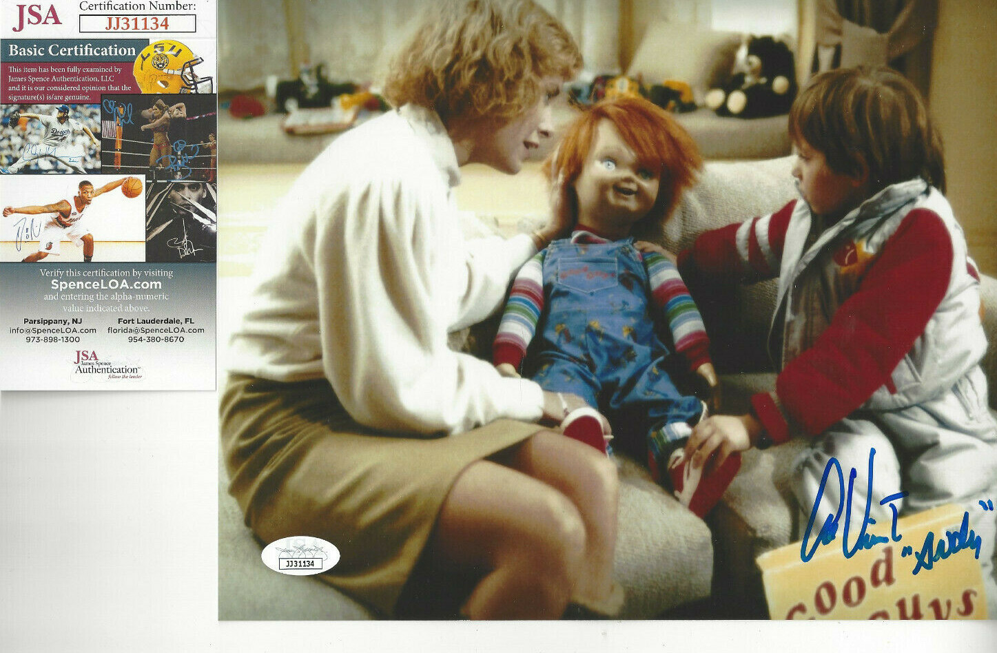 CHUCKY actor Alex Vincent Autographed 8×10 photo on couch JSA Certified