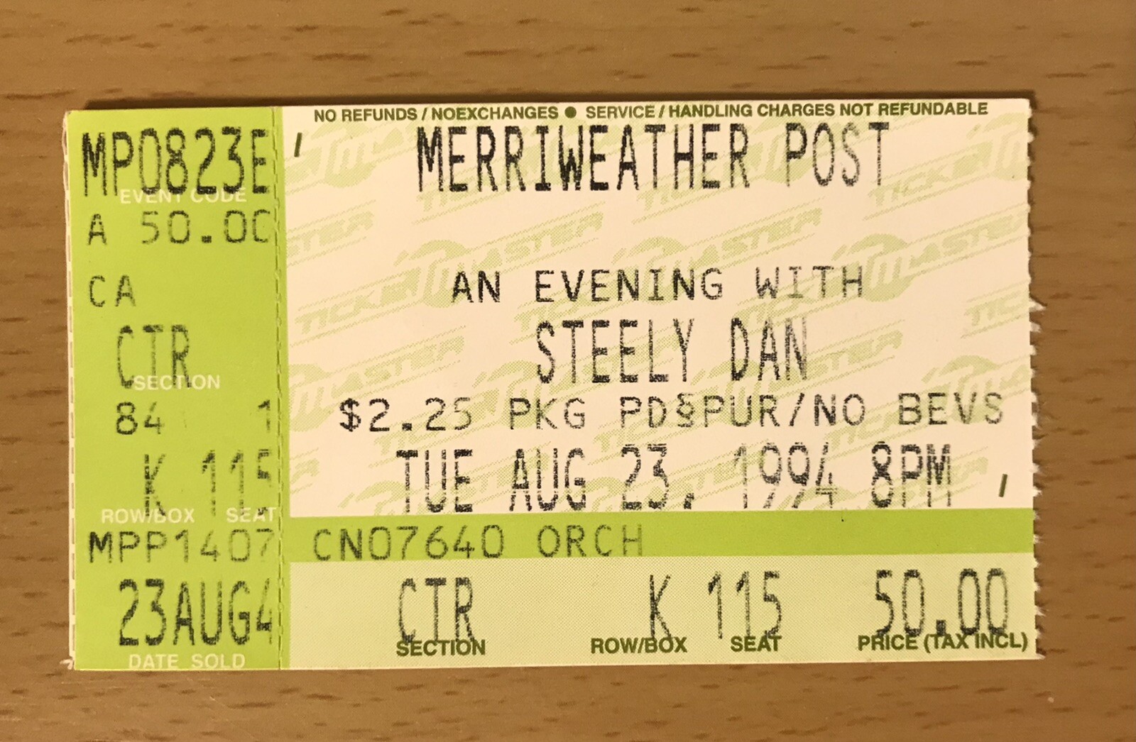 1994 STEELY DAN COLUMBIA MD CONCERT TICKET STUB PRETZEL LOGIC AJA THE ROYAL SCAM