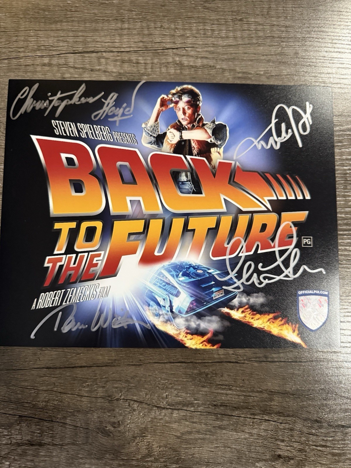 MICHAEL J FOX CHRISTOPHER LLOYD LEA THOMPSON TOM WILSON SIGNED OPX SHIELD