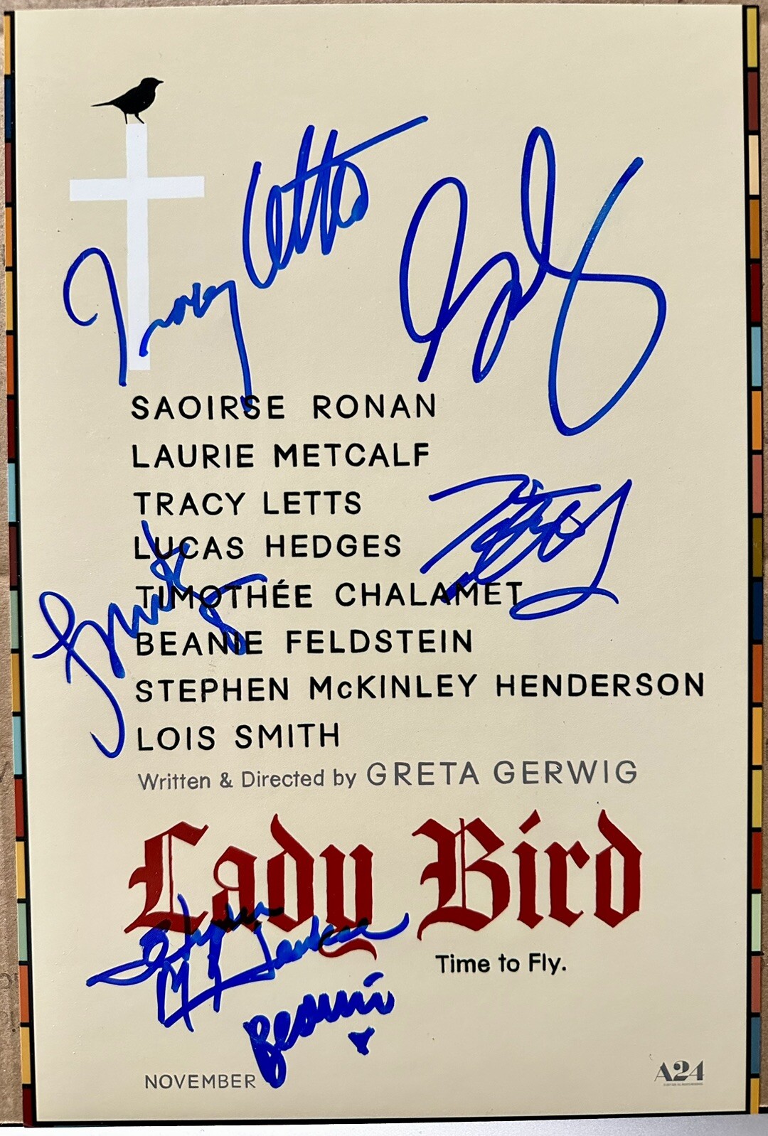 LADY BIRD CAST SIGNED POSTER PHOTO 8X12 TIMOTHEE CHALAMET AUTOGRAPH GRETA GERWIG