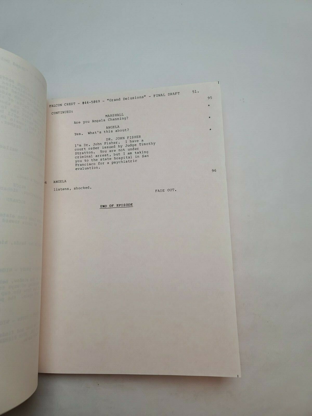 FALCON CREST / Mark Edens 1989 TV Script, Jane Wyman “Grand Delusions”
