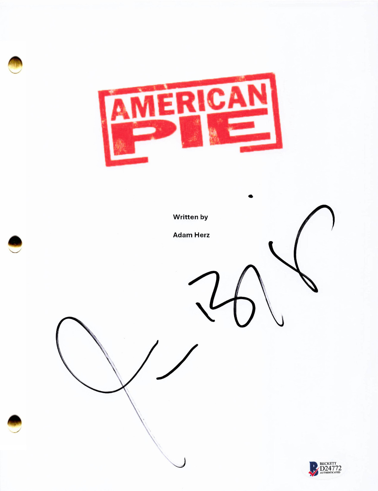 JASON BIGGS SIGNED AUTOGRAPH AMERICAN PIE FULL SCRIPT BECKETT BAS