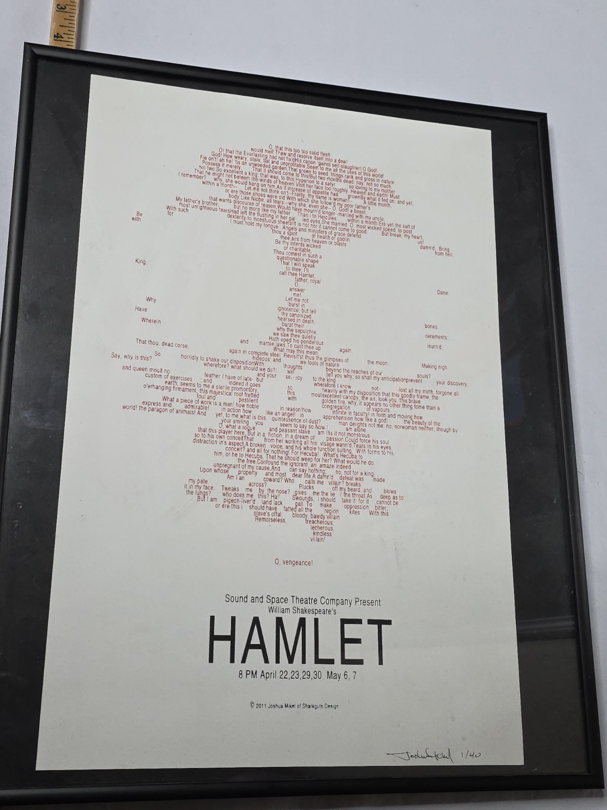 Joshua Mikel Hamlet Poster 1/40 2011 Hand Signed 20″x16″ William shakespeare