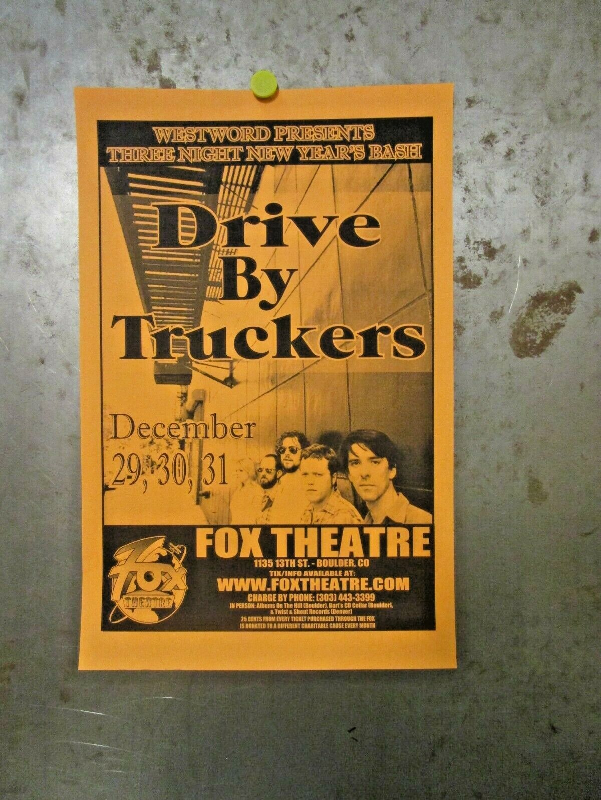 DRIVE-BY TRUCKERS New Year’s 2005 Fox Theatre Boulder Flyer ISBELL ORANGE