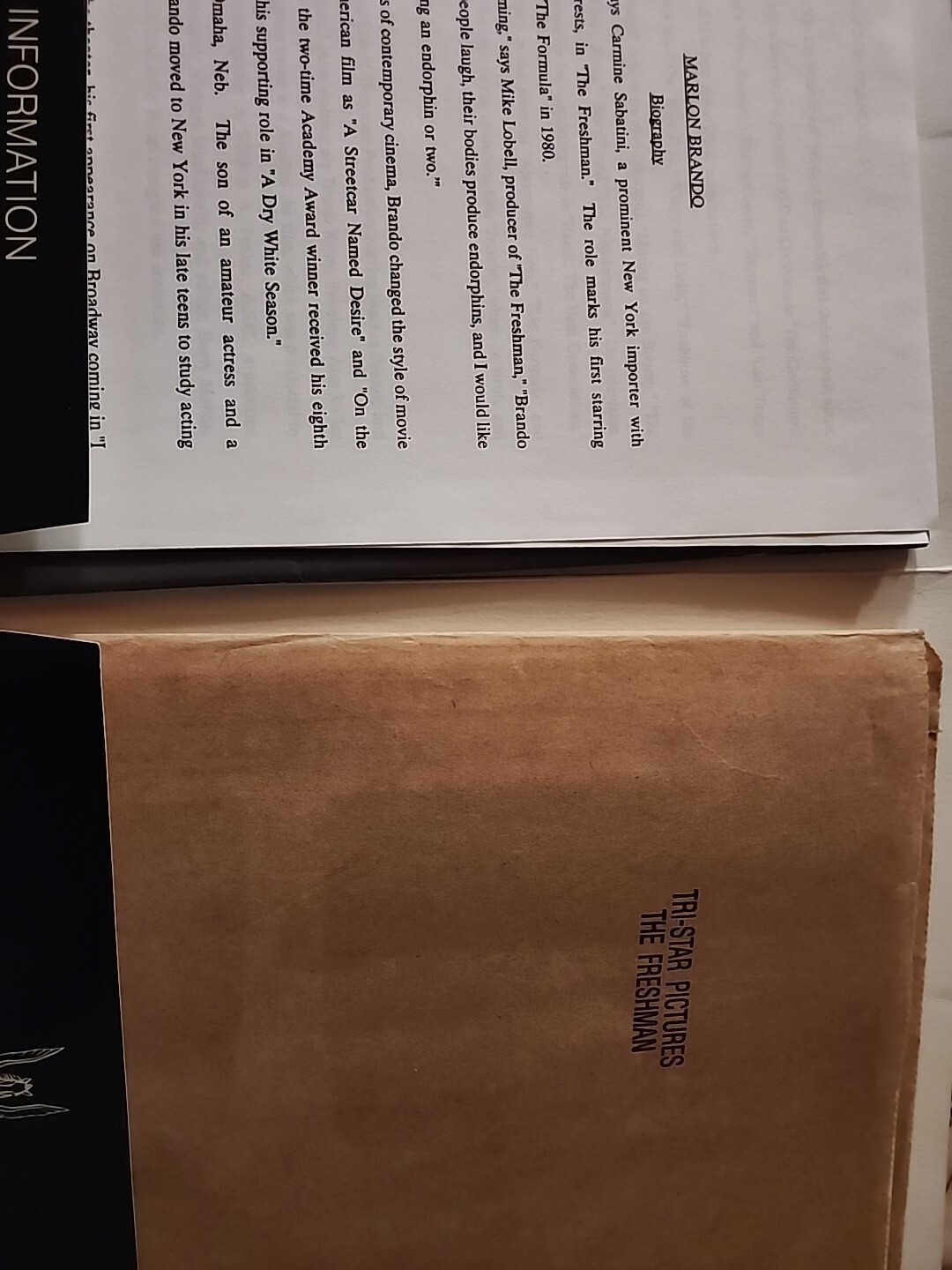 THE FRESHMAN PRESS KIT MATTHEW BRODERICK MARLON BRANDO JEY SET IN BAG RARE Thus