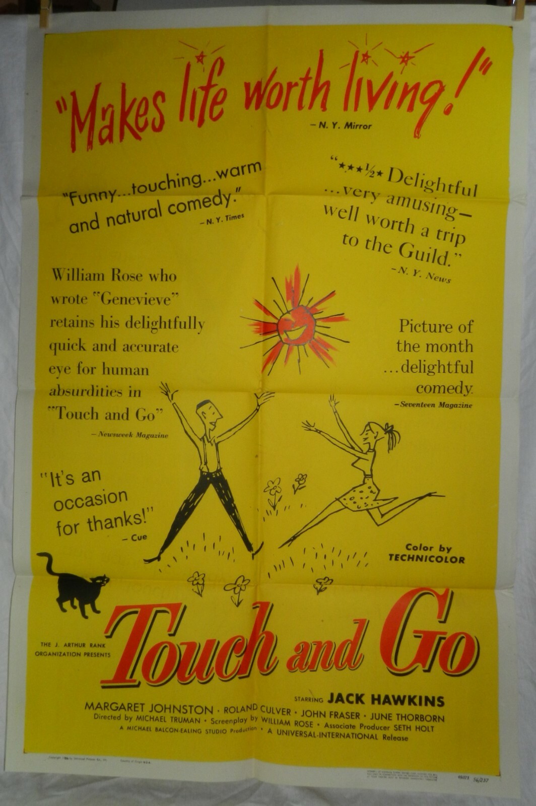 1 Vintage One Sheet Movie Poster for Touch and Go, 1956, Jack Hawkins