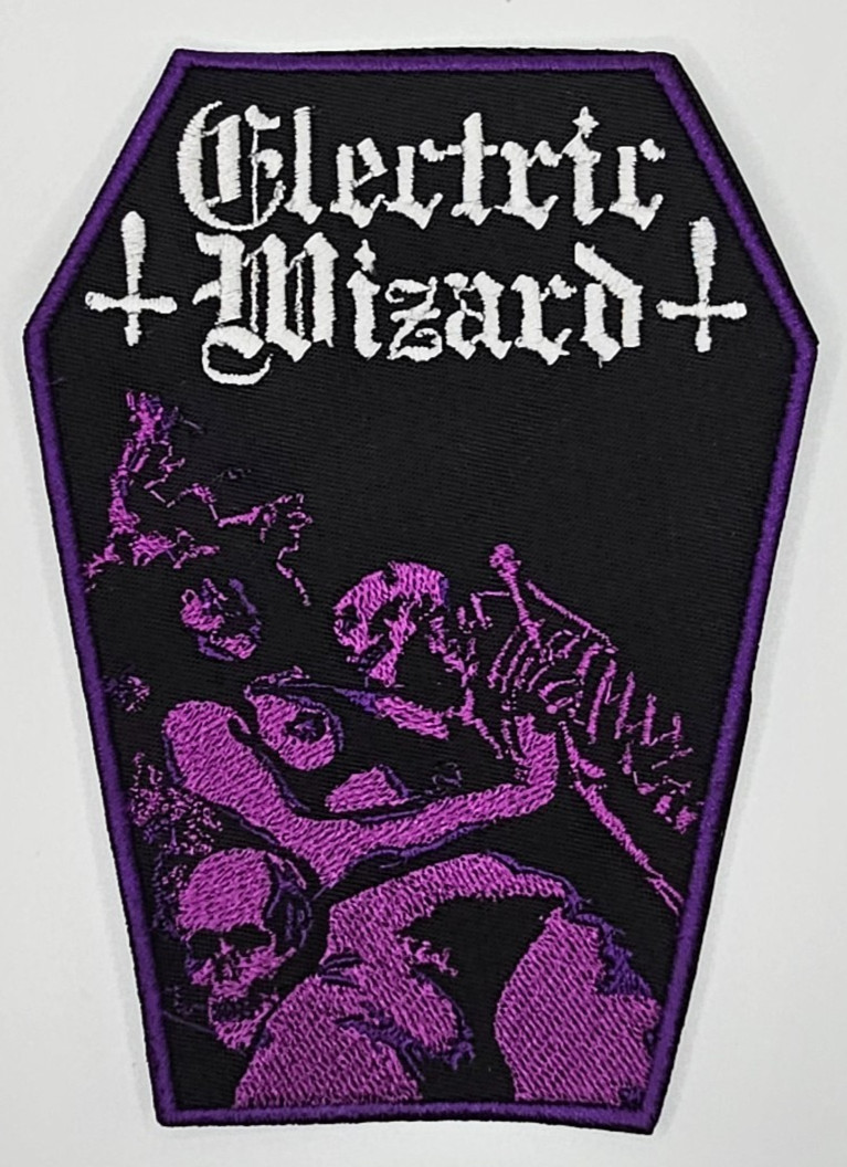 ELECTRIC WIZARD LEGALISE DRUGS AND MURDER PURPLE COFFIN BORDER EMBROIDERED PATCH