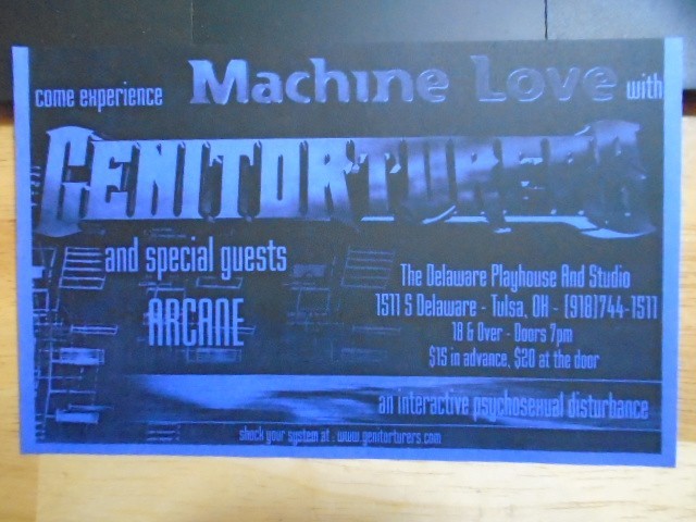 RARE Genitorturers Arcane CONCERT FLYER industrial Machine Love morbid angel ’00