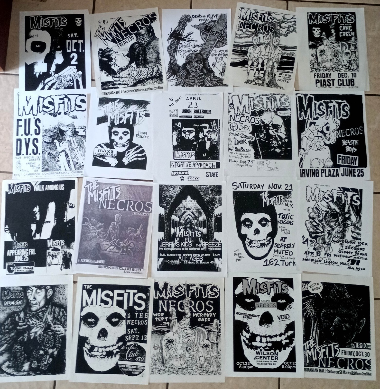 MISFITS 20 flyer set, repro 8.5×11, SAMHAIN, DANZIG, Punk Flyers, Horror Punk