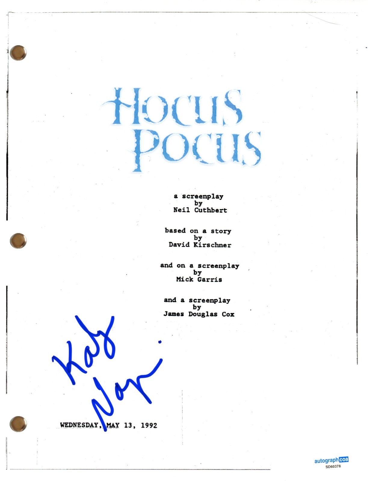 Kathy Najimy “Hocus Pocus” Signed Autograph Movie Script Full Screenplay ACOA