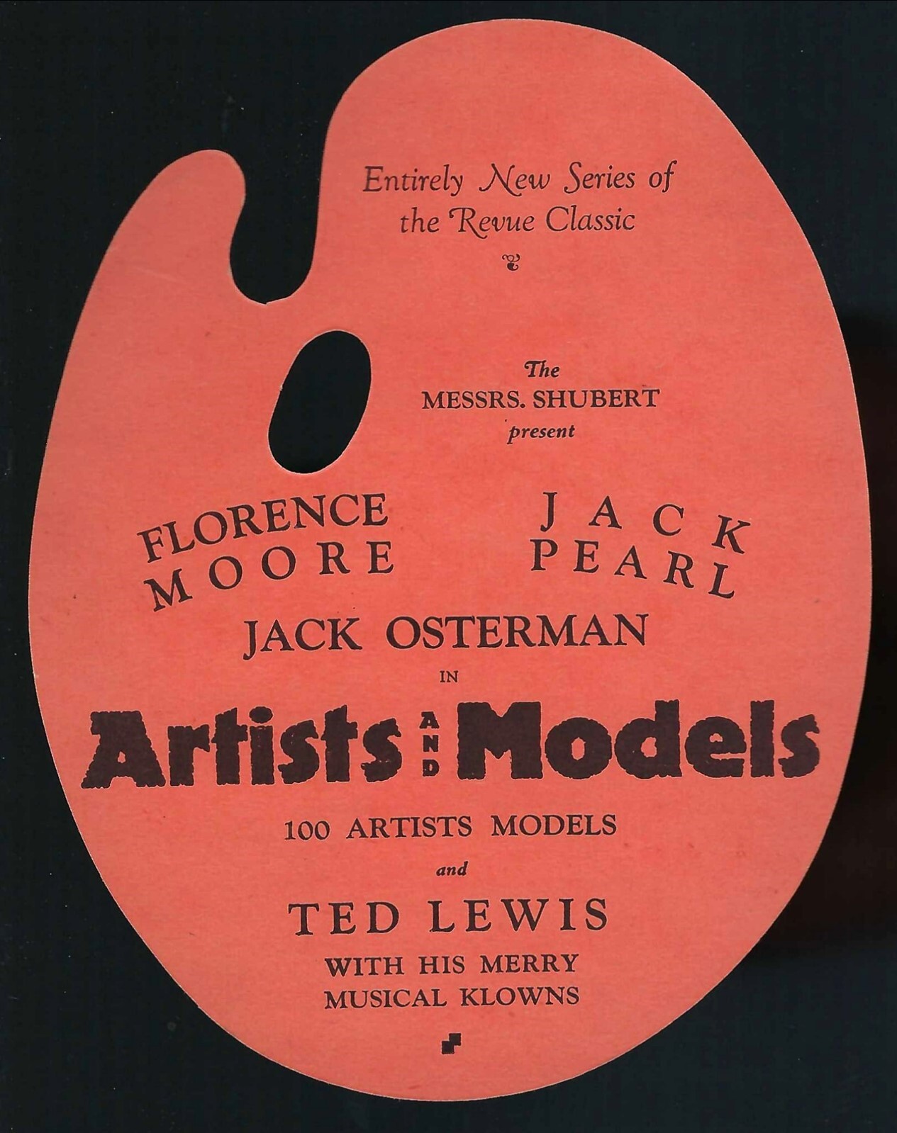 Artists And Models Herald Flyer Ad, Die Cut Card Stock Painters Palette NYC 1927