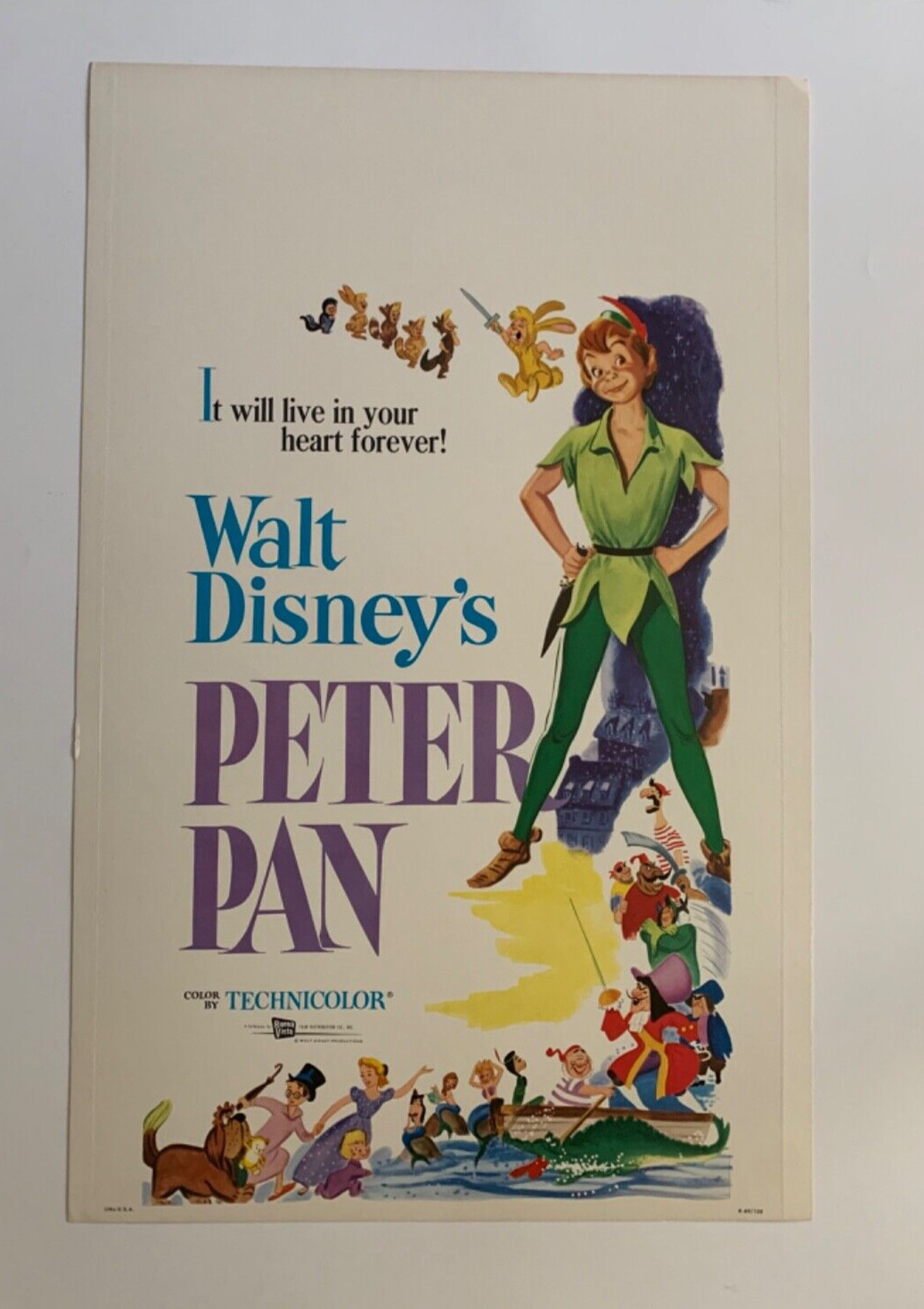 Peter Pan Original Movie Poster Lobby Card Disney Animated Title Card 14 X 22 IN