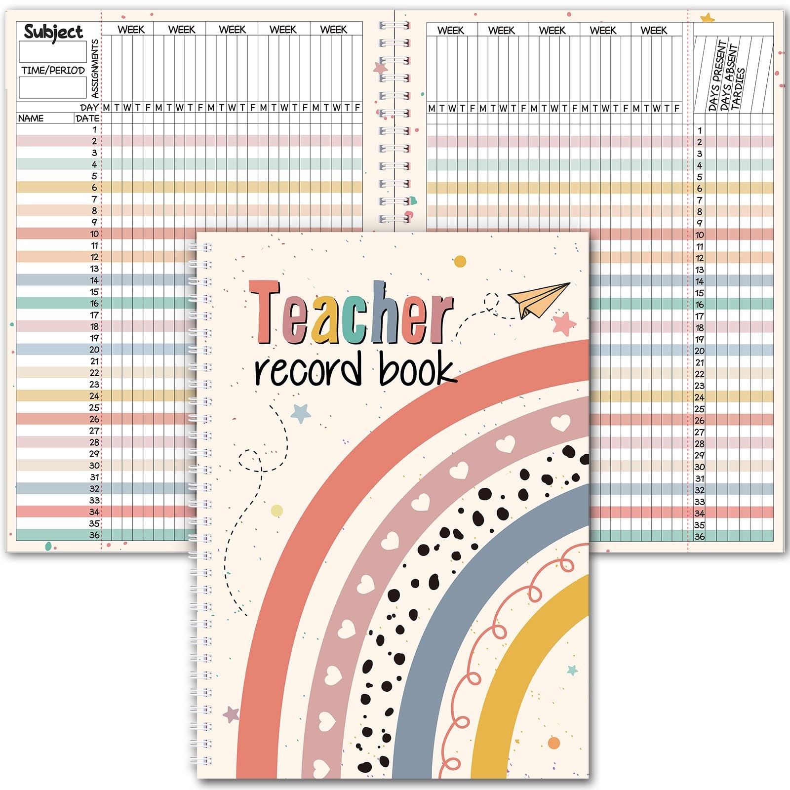 Fuyoooo Teacher Record Book Teacher Grade Book 20262027 Spiral Bound Boho Hea…